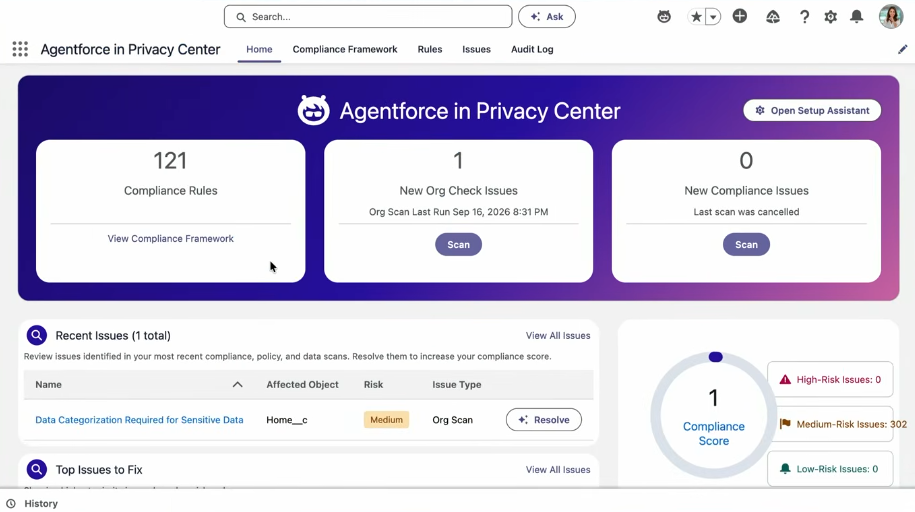 Agentforce in privacy center.